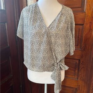 Lush Black and White Patterned Wrap Blouse